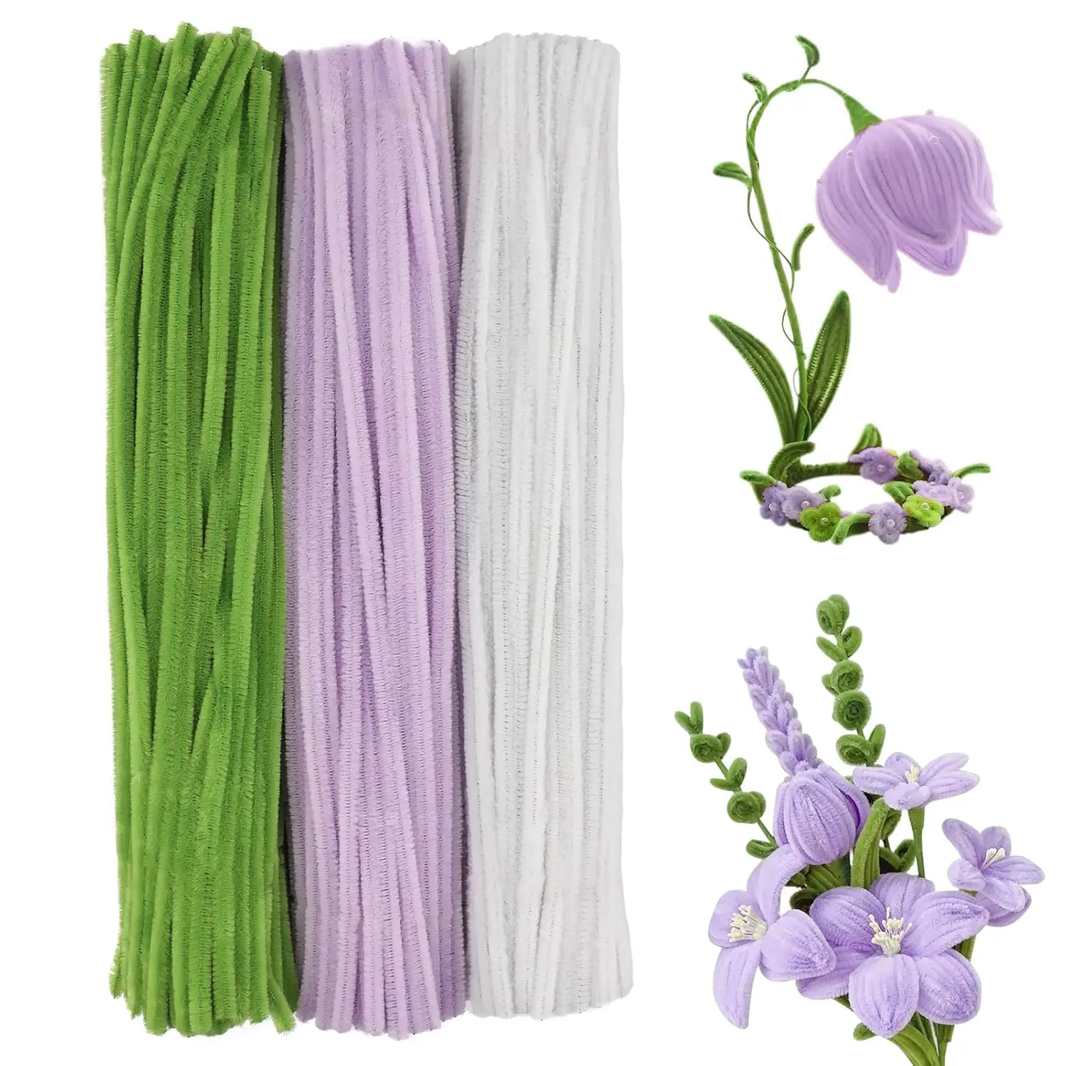 300-teiliges Bastelset für violette Pfeifenreiniger, Chenille-Stiele für DIY-Bastelprojekte, Blumenarrangements