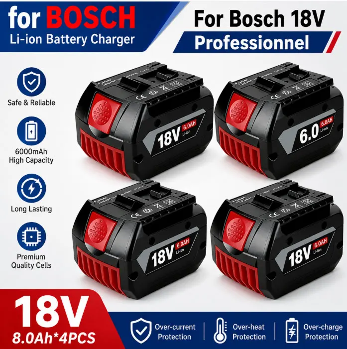 🛶 Original für Bosch GBA 18V 6,0Ah Professional Li-Ionen-Akku mit LED für Bosch Ladegerät 18V Ersatz BAT609G BAT622 BAT618G