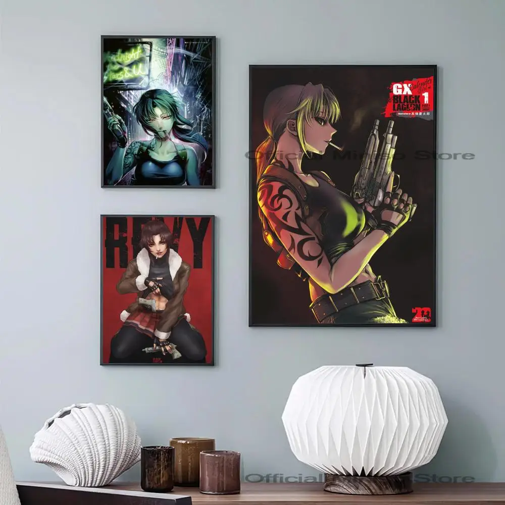 1pc Japanese Anime Black Lagoon Poster Self-adhesive Art Waterproof Paper Sticker Coffee House Bar Room Wall Decor