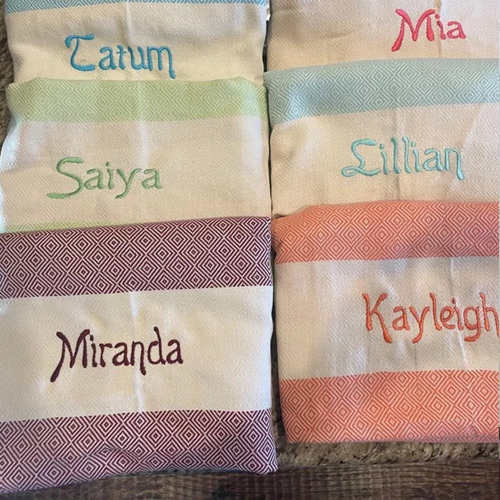 Custom Turkish Towels with Name Wedding Party Bridesmaids Beach Towels Embroidered Bridal Shower Gift Personalized Beach Towel