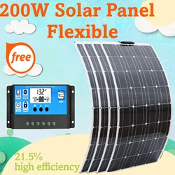 GGJ 800W 400W 200W Flexible Solar Panel Kit Complete 12V 18V 24V Suitable for Solar Panels Battery Charging Camping RV Boat Roof