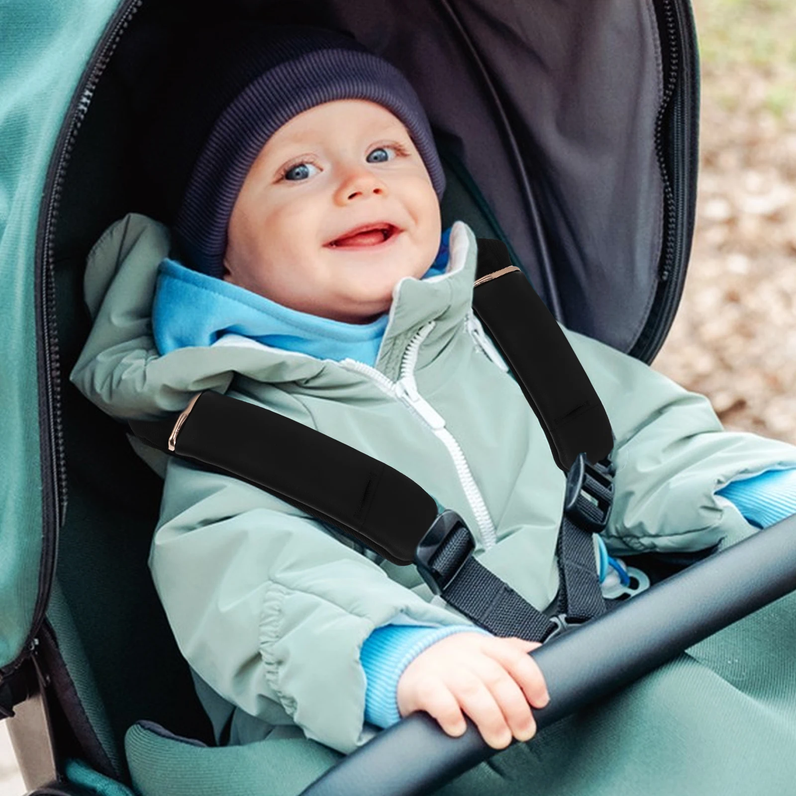 

3pcs Stroller Safety Belt H Cover Strap Pads Baby Arm Sleeve Cotton Pram Seat Harness Black Comfort Durability