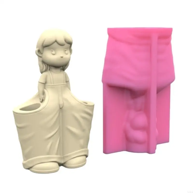 N5KA Pen Holder Flower Pot Silicone Mold Pants Girl Epoxy Resin Mold DIY Decoration Tools Plaster Crafts Making Supplies