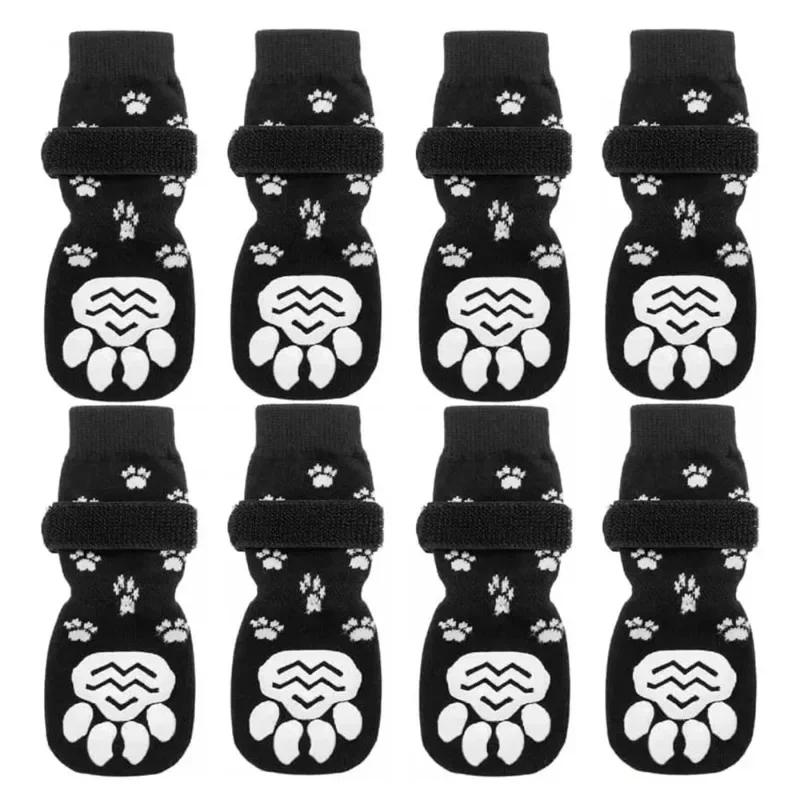 Double Dog Socks with Adjustable Strap Strong Grips Traction Control for Indoor Hardwood Floor Wear Paw Protector