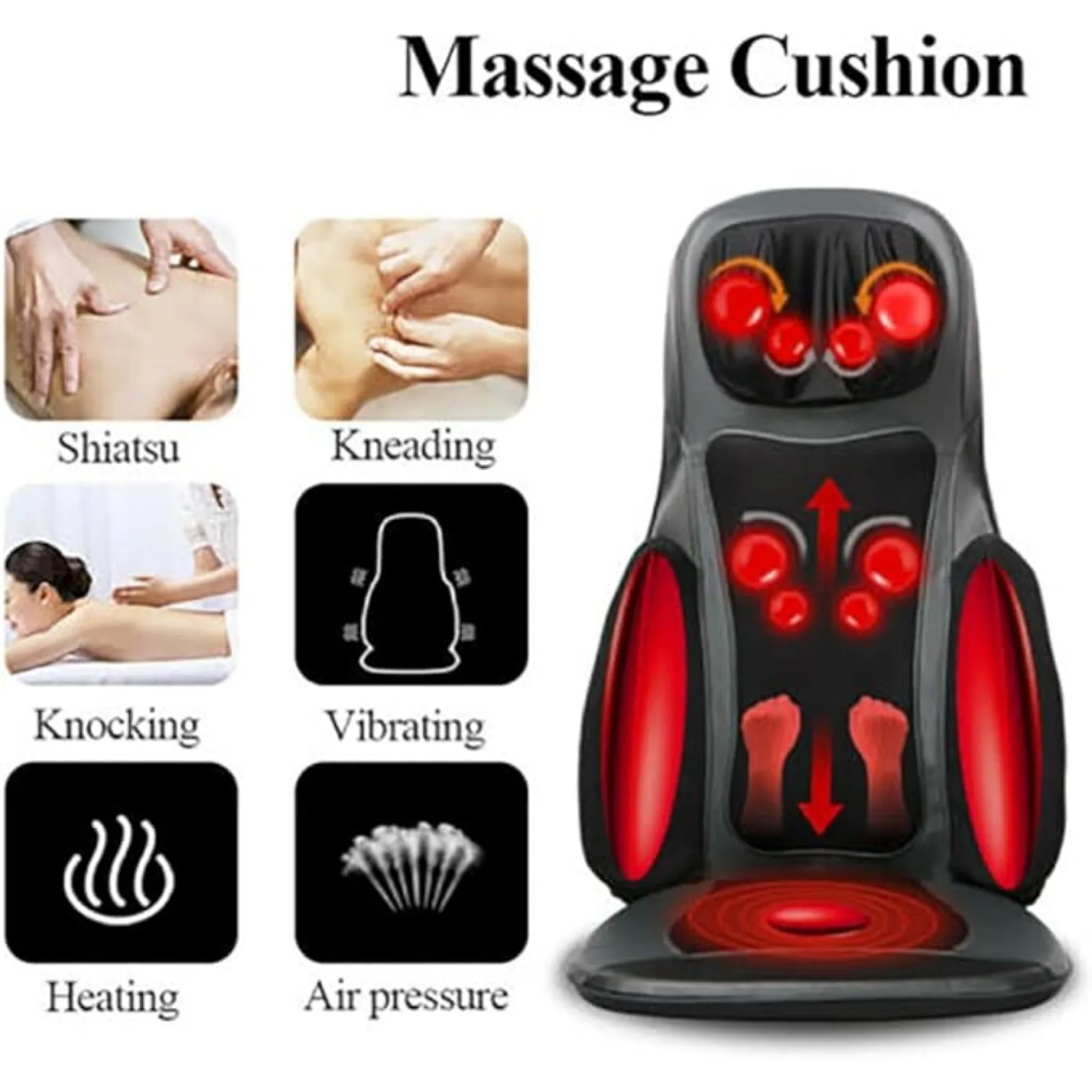 Coussin de Massage complet du corps avec chaleur Shiatsu, masseur pour le cou, le dos, les épaules, les hanches, 8 nœuds de pétrissage, 3 niveaux d'intensité pour la maison