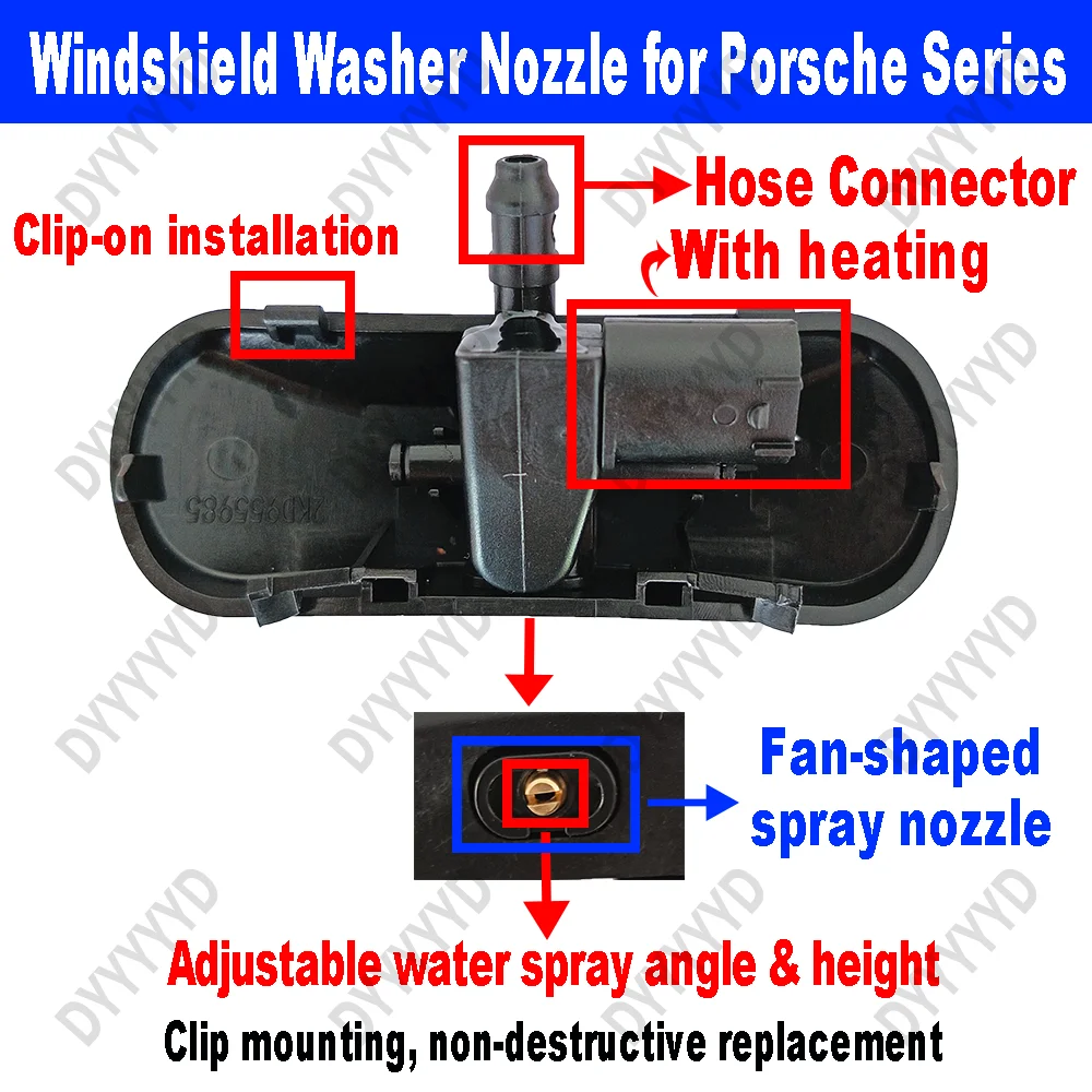 2 Pcs Windshield Wipers Heated Washer Nozzles For Porsche Cayenne 958 Panamera 970 Macan 95B 2011-2016 Glass Water Spray Nozzles