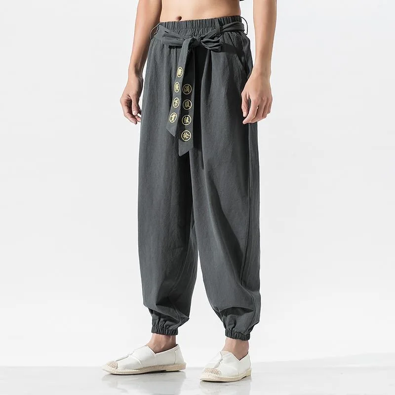 Men Hanfu Chinese Style Harem Pants Male Cotton Linen Summer Thin Breathable Casual Trousers Trendy Ethnic Vintage Cool Pantalon