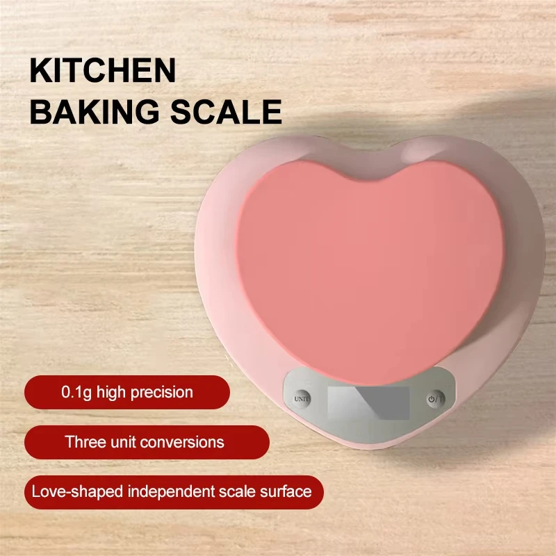 Digital Kitchen Scale Pink Heart-shaped Portable High-Precision Scale 5kg/1g 3kg/0.1g LCD Display Electronic Scale Battery Power view 5