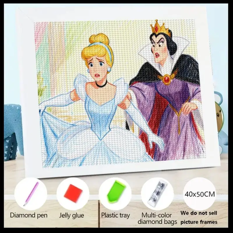 

1PC Enchanting Fairytale Encounter 5D Diamond Painting Kit, Disney Princess Cinderella & The Evil Queen Full Drill Round Crystal