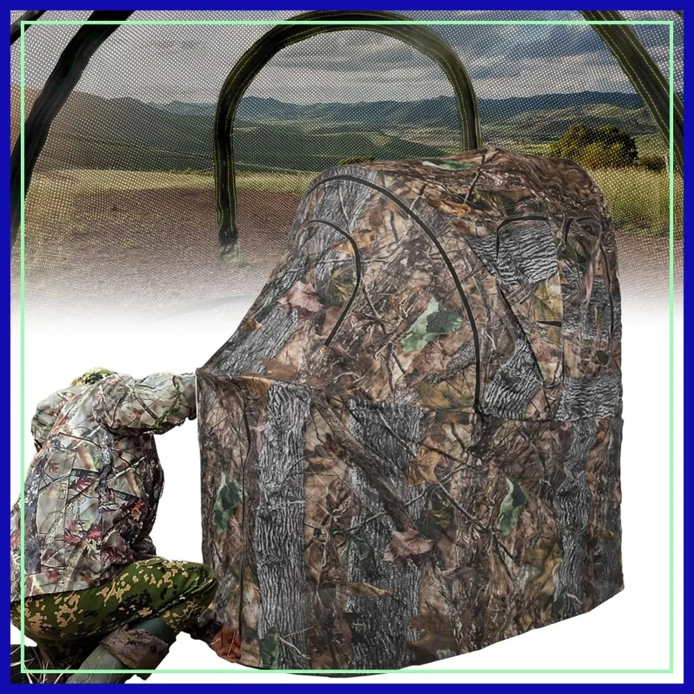

Hunting Chair Blind, 1/2 Man One-Way See Through Ground Blind, Portable Camouflage Chair Tent with Carrying Bag