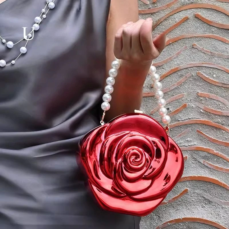 Fashion Rose Acrylic Clutch Bag for Women Designer Flower Box Shoulder Crossbody Bags Luxury Evening Party Purses Valentine Day