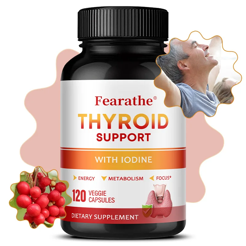 Thyroid Support Complex Capsules - Iodine, L-Tyrosine & Ashwagandha Blend, Energy Mood & Metabolism Booster, 30/60/120 Counts