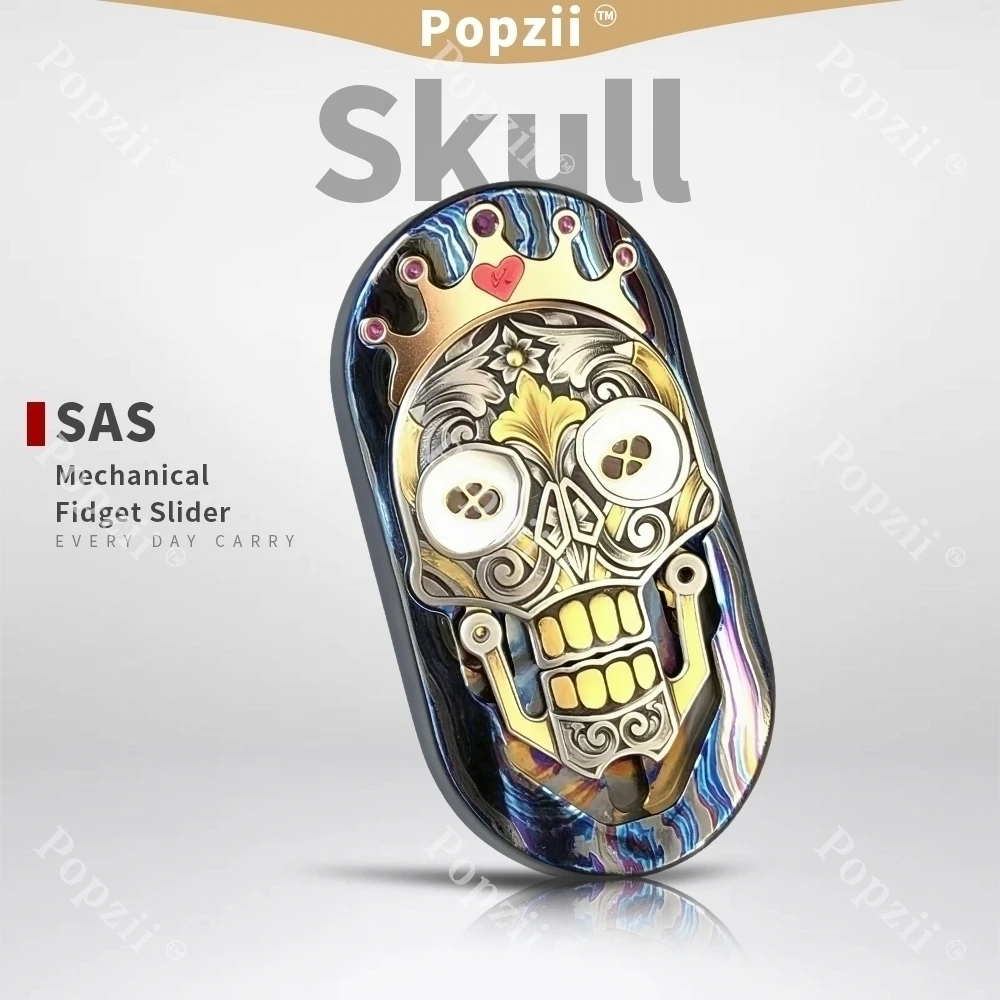 SAS EDC Zircuti Carved Gold Dynamic Coupling Device Mechanical Skull Push Slider Adults Fidgeting toys Decompression Toy