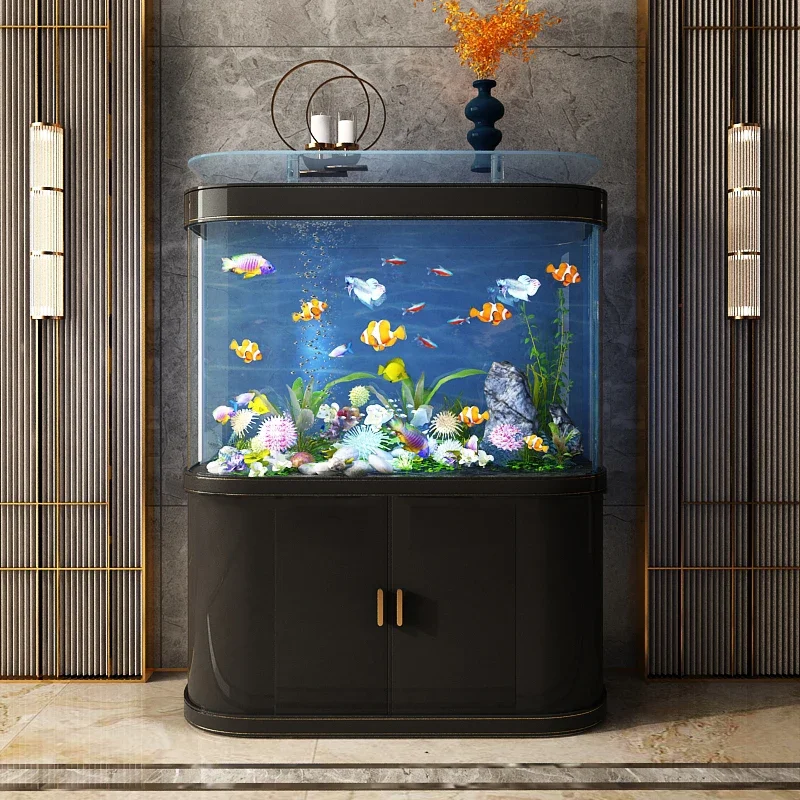 Light luxury style simple ecological arc big bend against the wall living room lucky household lazy goldfish tank High Quality