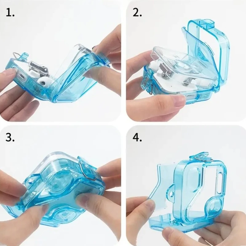 Custodia per cuffie per PC Custodia trasparente per cuffie wireless color caramello con gancio per cordino on-off Protezione anticaduta per niente orecchio 2