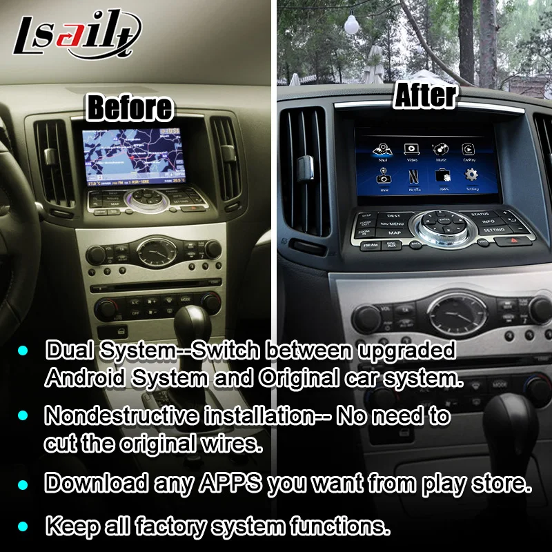 Lsailt CP/Android Screen for Infiniti G37 G25 Q40 2008-2020 Video Interface with Google Play