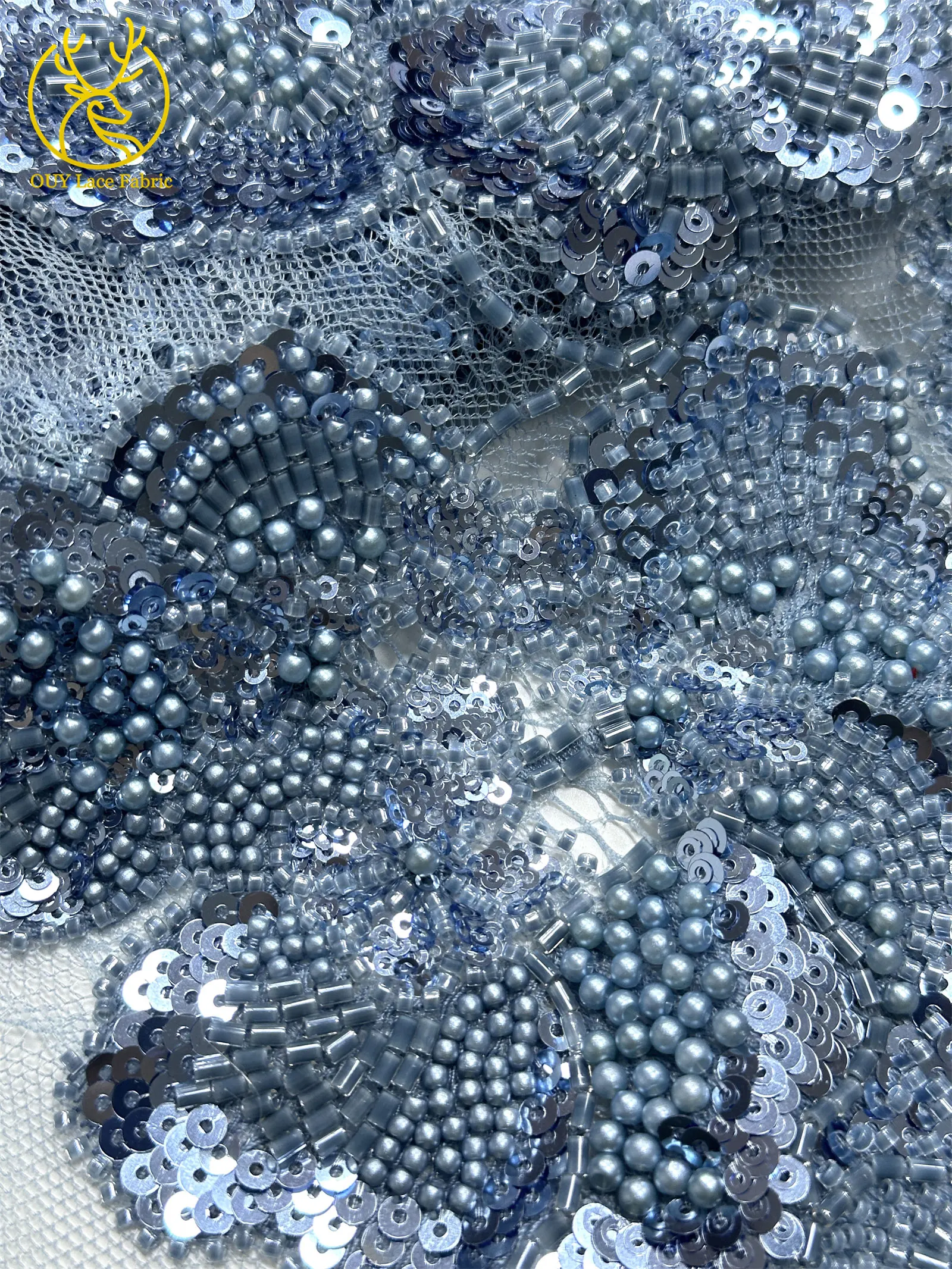 Afrikanischer Perlen-Spitzenstoff, 5 Yards luxuriöser nigerianischer französischer Pailletten-Spitzenstoff, ideal zum Nähen von Damen-Partykleidern – Detail 26