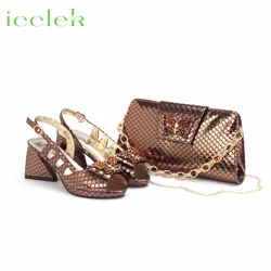 Italian Hollow Design Women Shoes Matching Bag in Coffee Color Mature African Ladies Comfortable Heels Sandals for Party