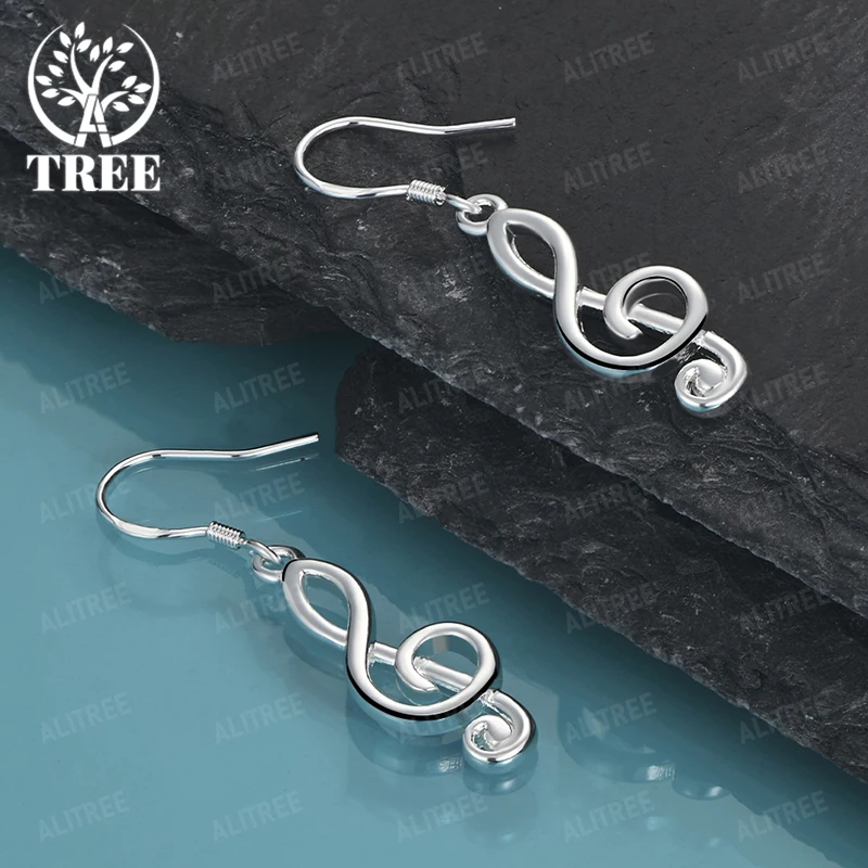 Creative 925 Sterling Silver Musical Note Drop Earrings Women Fashion Design Jewelry Birthday Gifts Christmas Party Accessories
