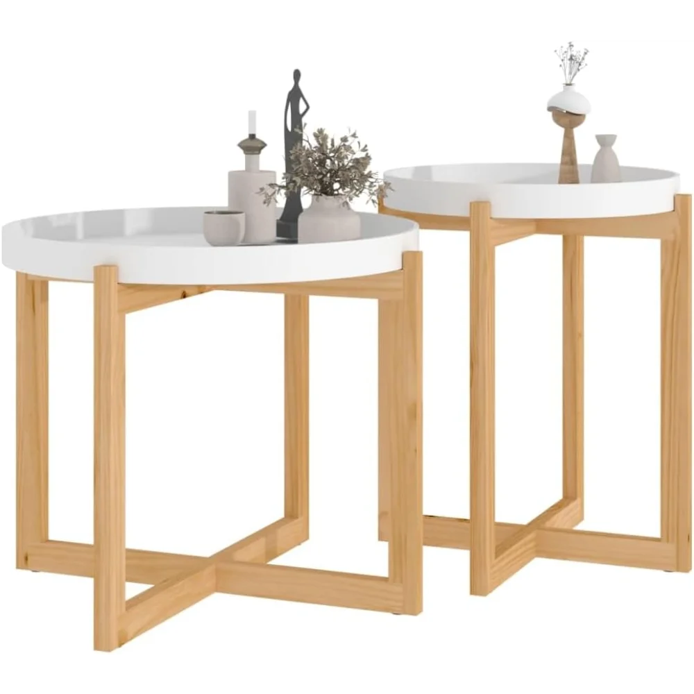 Coffee Table Set - Contemporary Side/End Tables with Spacious Top, Made of Engineered Wood & Solid Pine