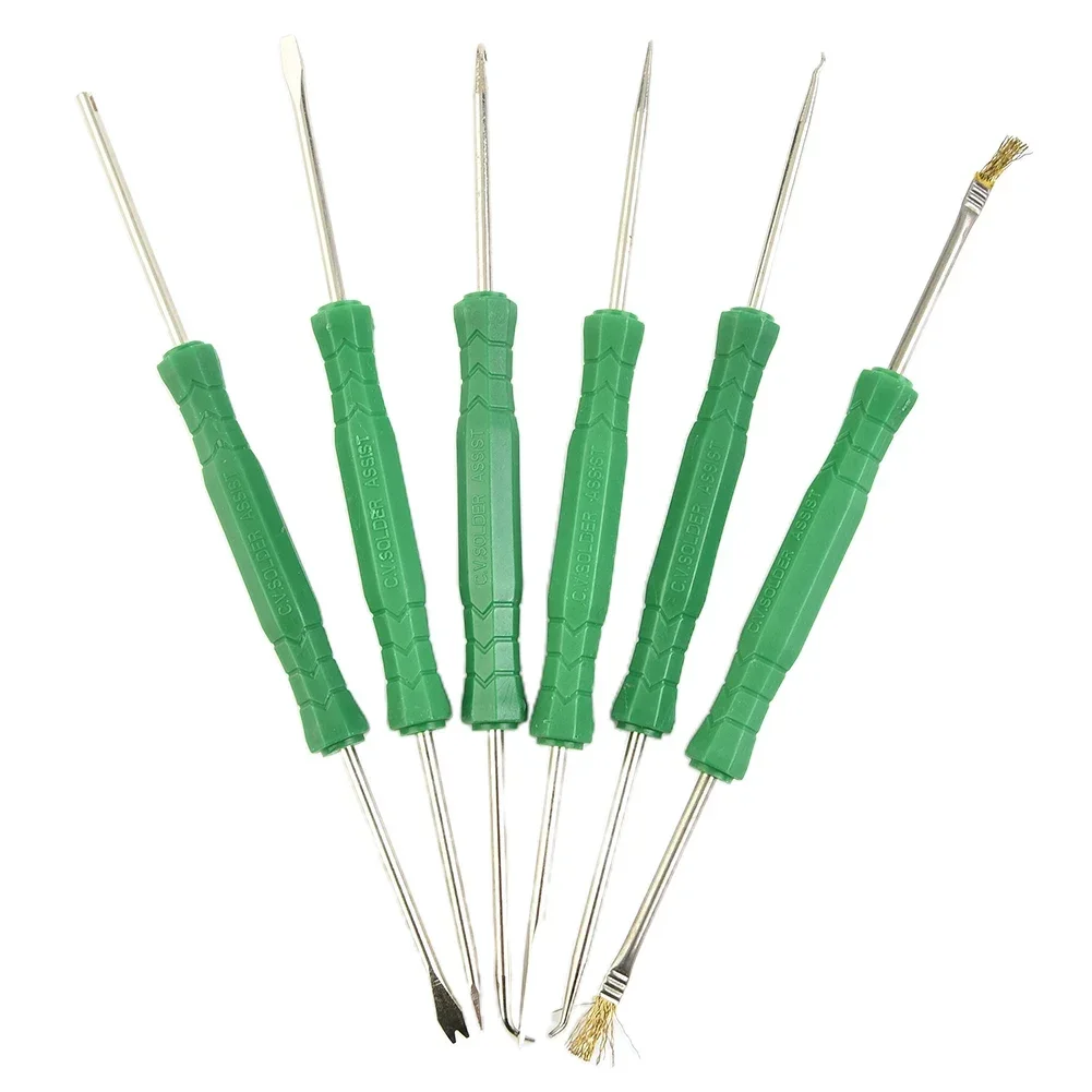 

6Pcs Desoldering Aid Tool Kit Carbon Steel Soldering Aid Assist Tool PCB Cleaning Repair Tool Scraper/Awl/Brush/Fork/Hook