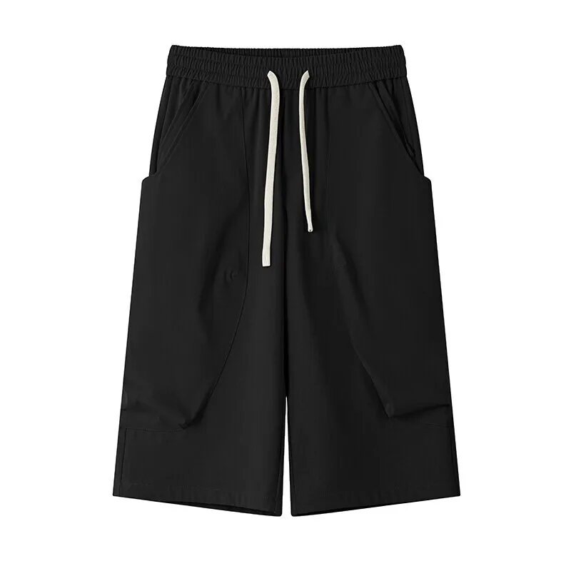 Summer Casual Pants Men Straight Wide Leg Pants Mens Japanese Streetwear Hip-hop Loose Cropped Trousers Man Plus Size 4XL