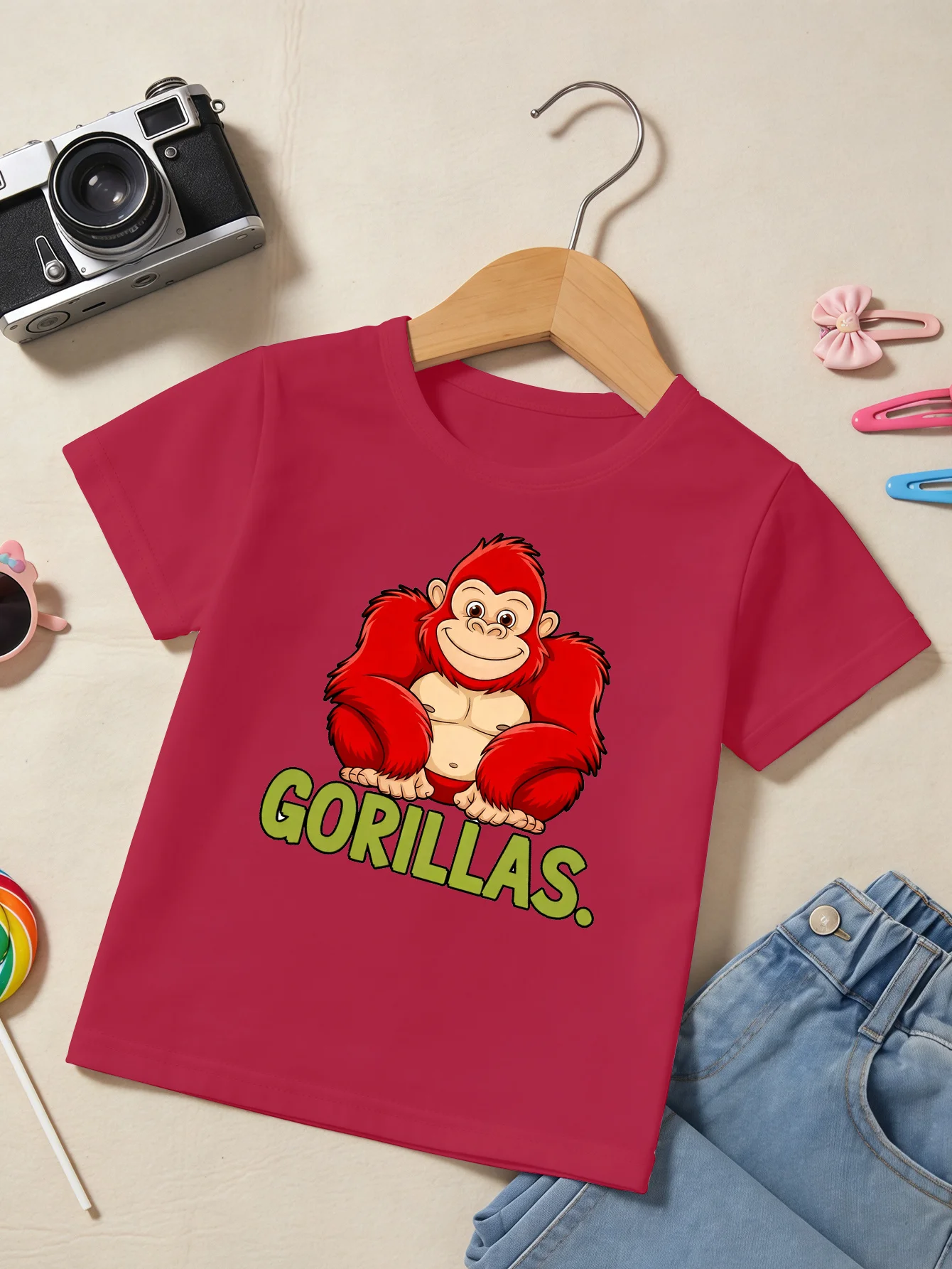 Cartoon Red Gorilla Gorillas Letter Print Family Matching T Shirt Boys Girls Tee Parent Child Top Mom Dad Kids Summer Daily Wear