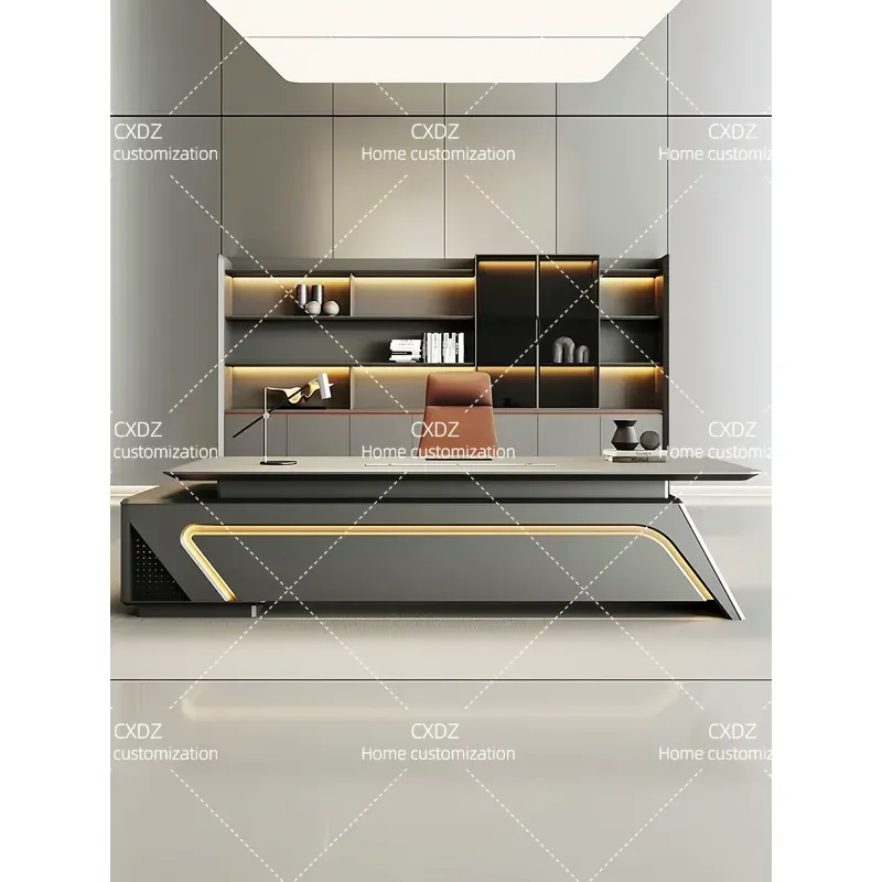 Modern High End Glossy Finish Executive Desk Office Table and Chair Set Simple Contemporary Design for Manager Workspace