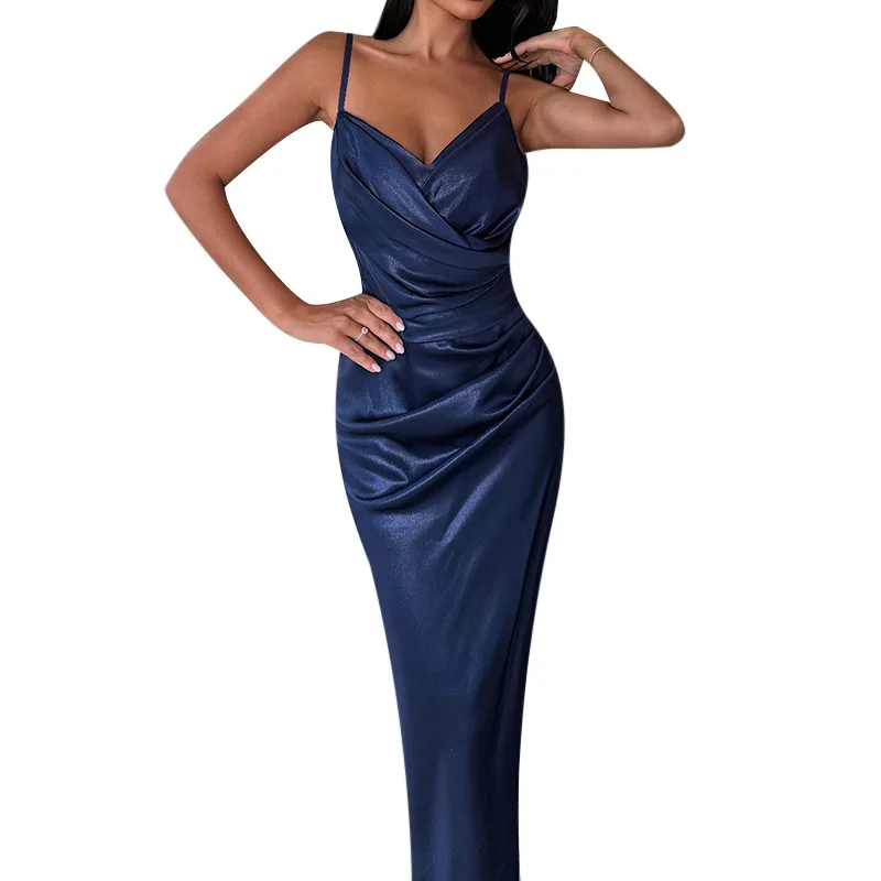 YJ25380PFO Elegancka sukienka wieczorowa z dekoltem w serek, seksownymi ramiączkami i podkreślająca talię, obcisła, popularna.