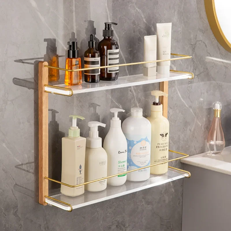 Double-layer Toilet Shower Gel Punching Wall Shelf, Multifunctional Bathroom Organizer Storage and Toiletries, Space-saving Rack