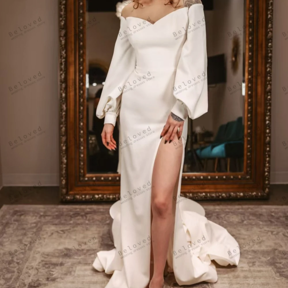 Vestidos De Novia encantadores, Vestidos De Novia elegantes, batas con mangas largas abombadas, tren De barrido con forma De corazón, Vestidos sencillos De Novia personalizados