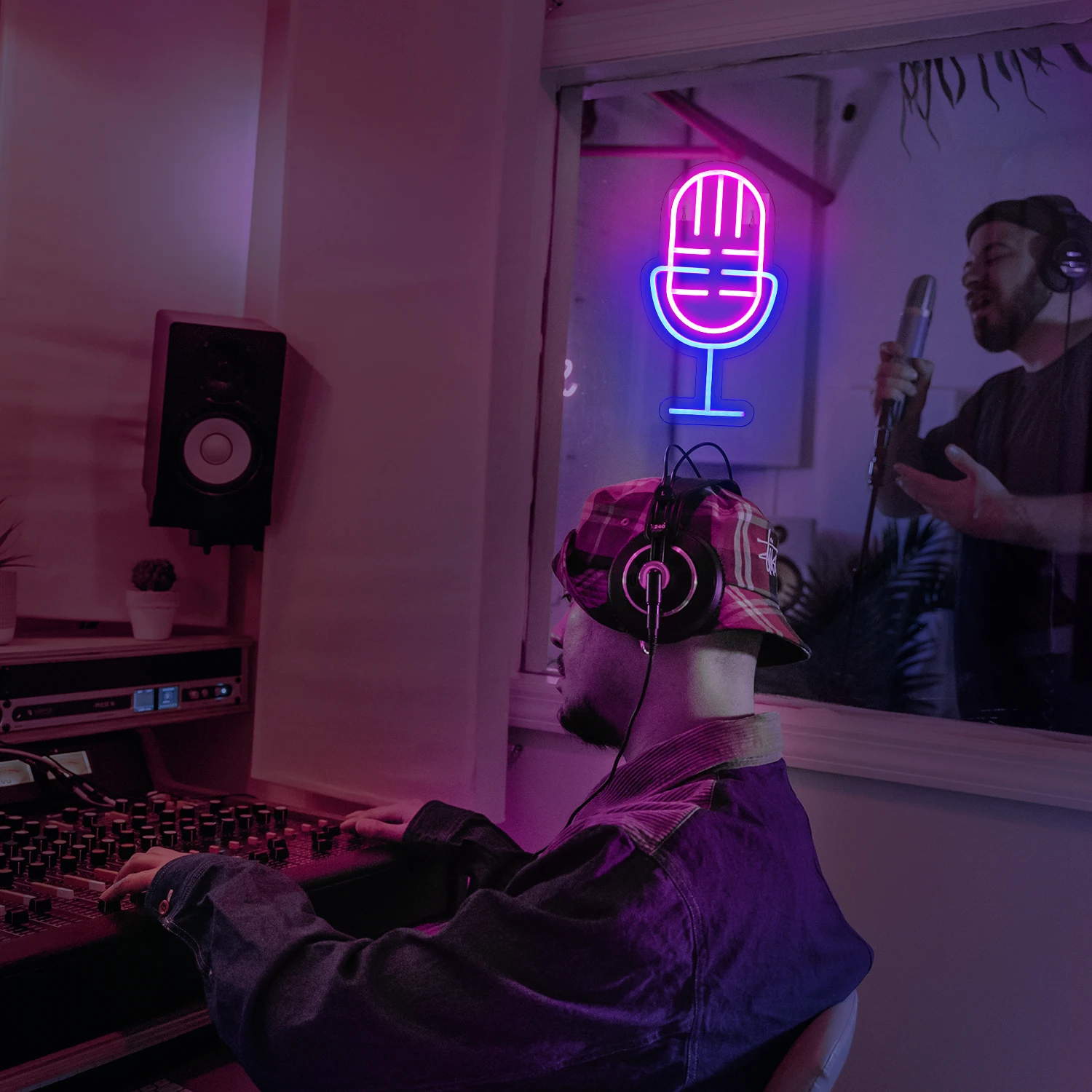 Microphone Neon Light Pink Blue Led Lights Music Melody Club Party Bar Pub Studio Sighs Room Decor Home Shop Wall Decorations