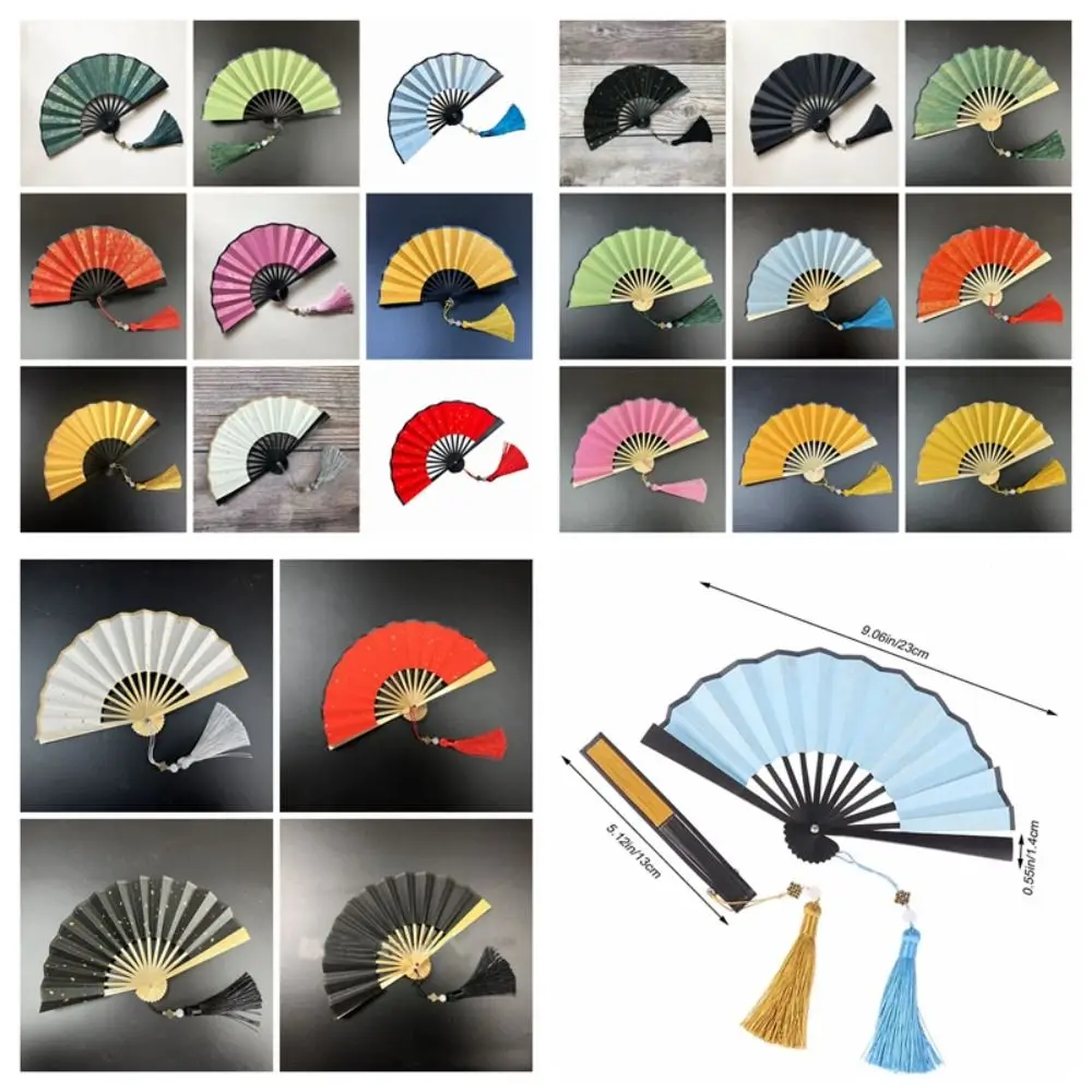 4 Inch Folding Fan Gilded Rice Paper Mini Hanfu Fan Antique Tassel Bamboo Handle Paper Fans Held Dance Fans