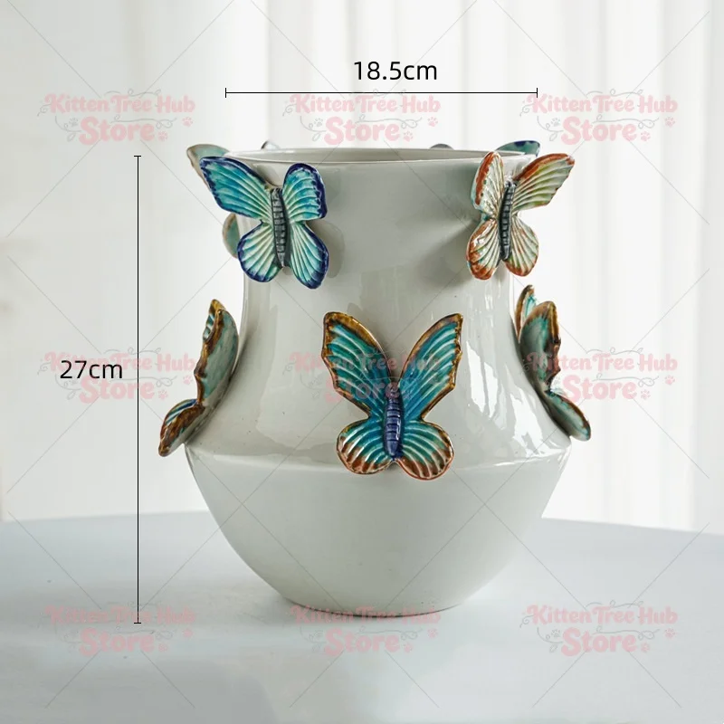 Ceramic Vase Relief Butterfly Handmade Porcelain Bottle Flower Arrangement Accessories Flower Vase Butterfly Flowerpot