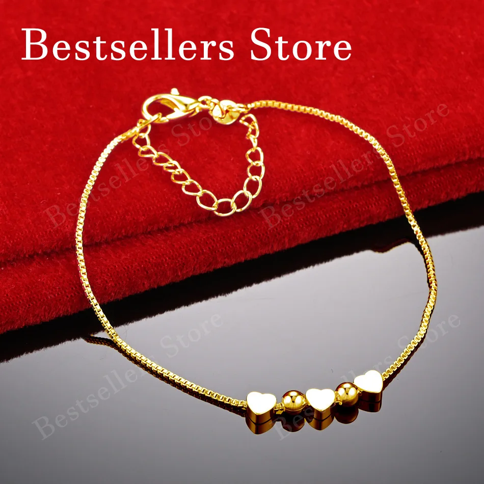 Exquisite 925 Sterling Silver 18K Gold Plated Heart-Shaped Bead Bracelet - Stylish Women's Wedding Jewelry