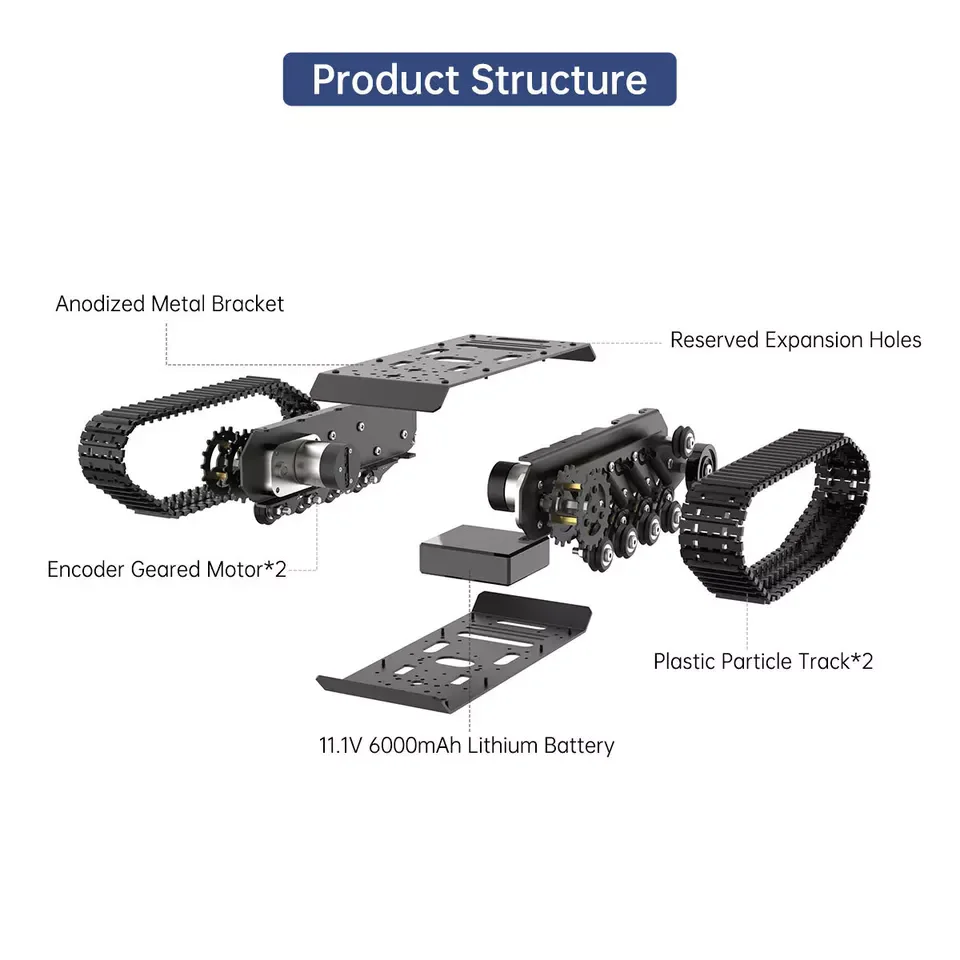 O chassi forte do tanque da absorção de choque com suspensão do motor, todo o jogo do robô do tanque do metal, bobina o motor inteligente do carro, 10kg