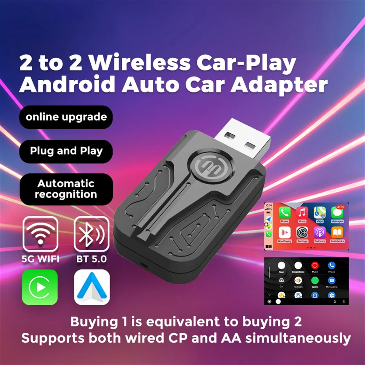

AB54-Android Авто Беспроводной адаптер Carplay Портативный Smart Dongle Carplay Ai Box Проводной к Беспроводной Smart Box для