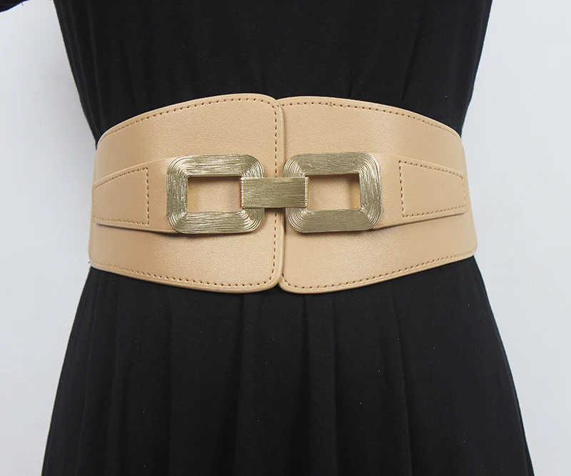 

Women's Runway Fashion PU Leather Elastic Cummerbunds Female Dress Corsets Waistband Belts Decoration Wide Belt R456