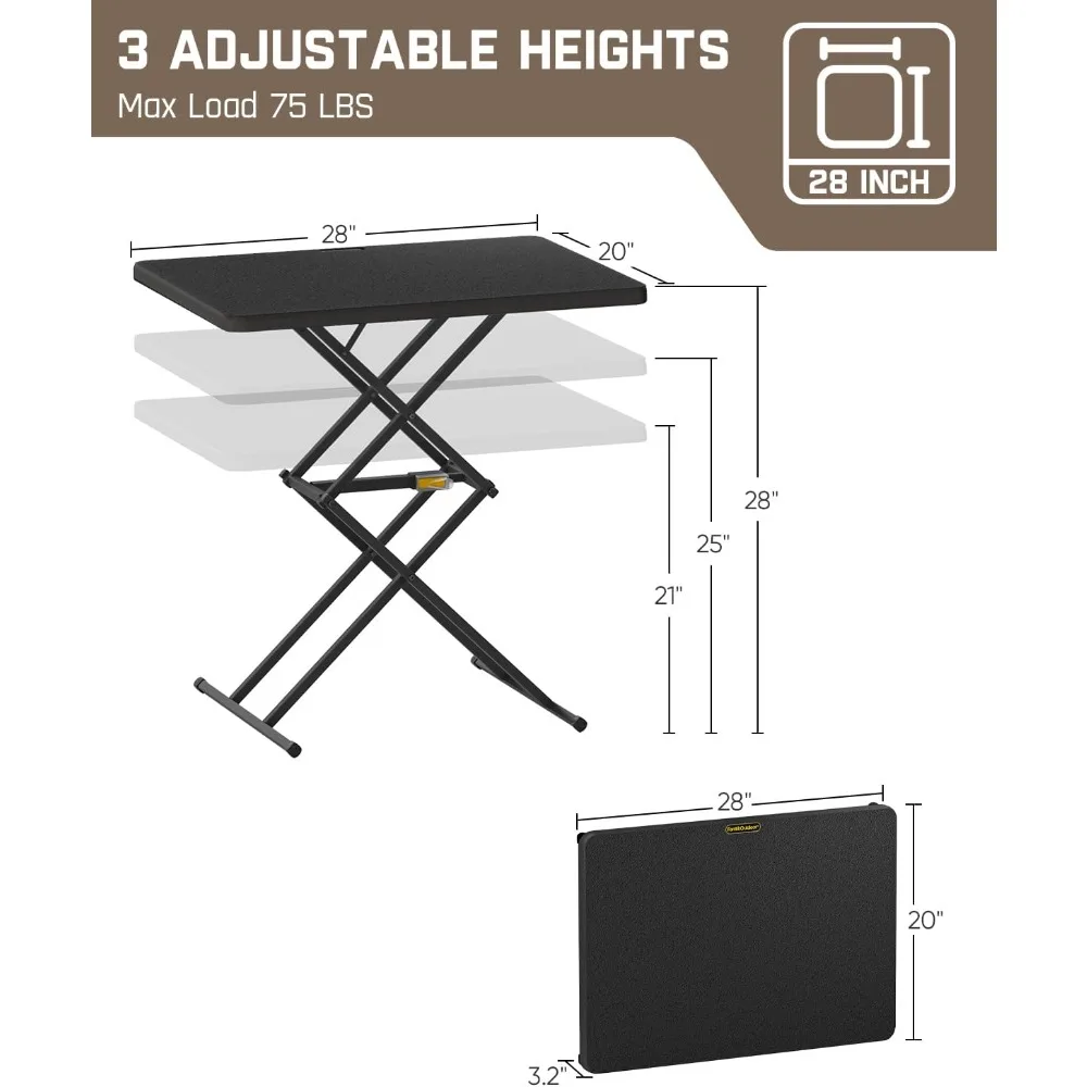 Portable 28 Inch Pop-Up Table with One-Handed Height Adjustment, Three Height Options, Ready to Use, Multi-Functional Folding Ta