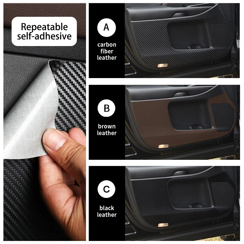 Leather Carbon Fiber Car Door Anti Kick Mat Protection Sticker For Toyota Highlander 2017 2018 2019 2020 2021 Accessories