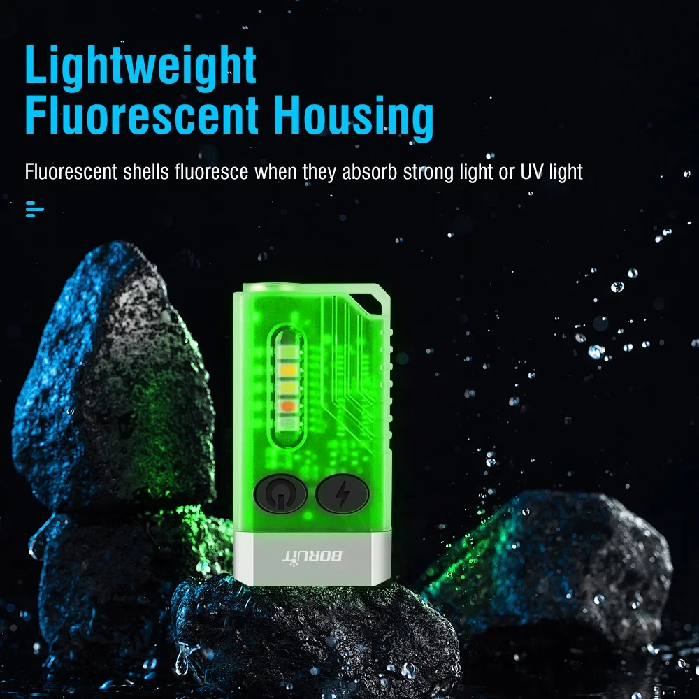 BORUiT V10 EDC Keychain Light 1000 LM Powerful LED Flashlight Type-C Rechargeable Uv Lamp Tiki Fishing Torch Camping Lantern