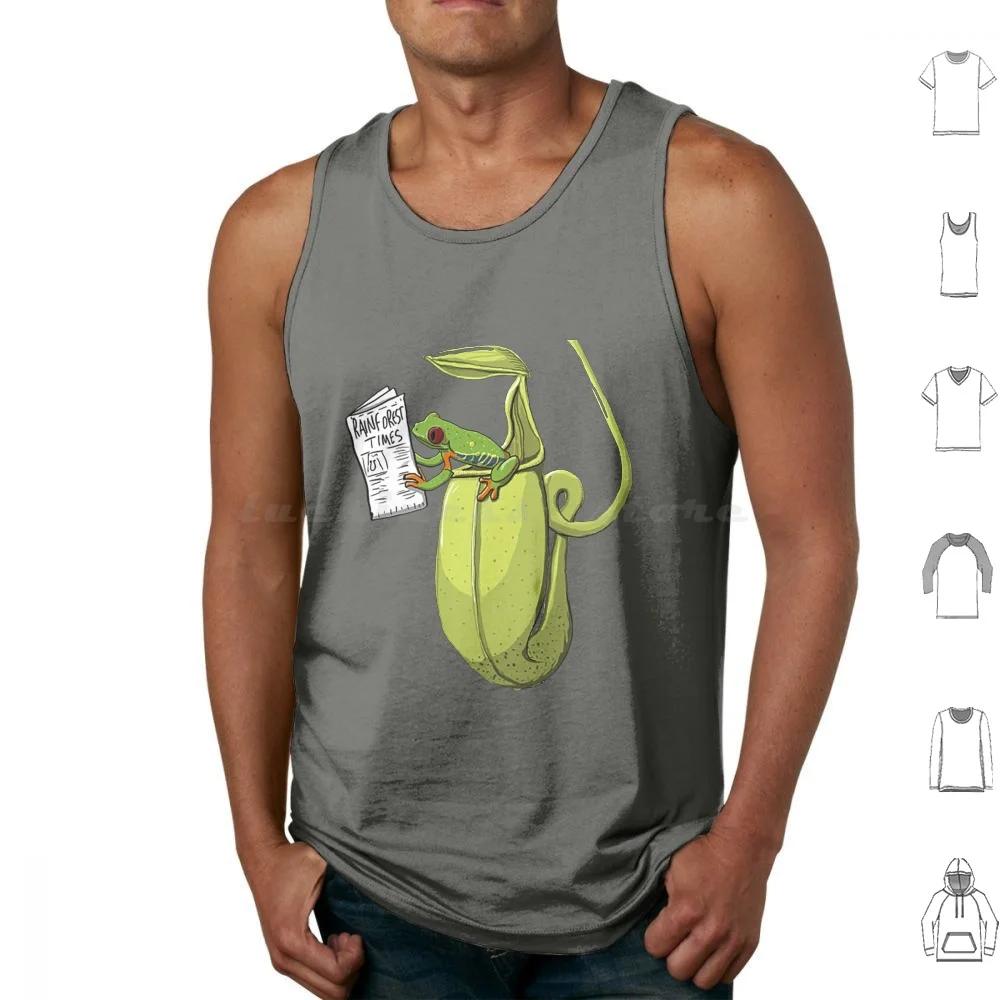 Frog Pitcher Tank Tops Print Cotton Green Amphibian Reading Books Book Funny Reader Bookworm Library Literature