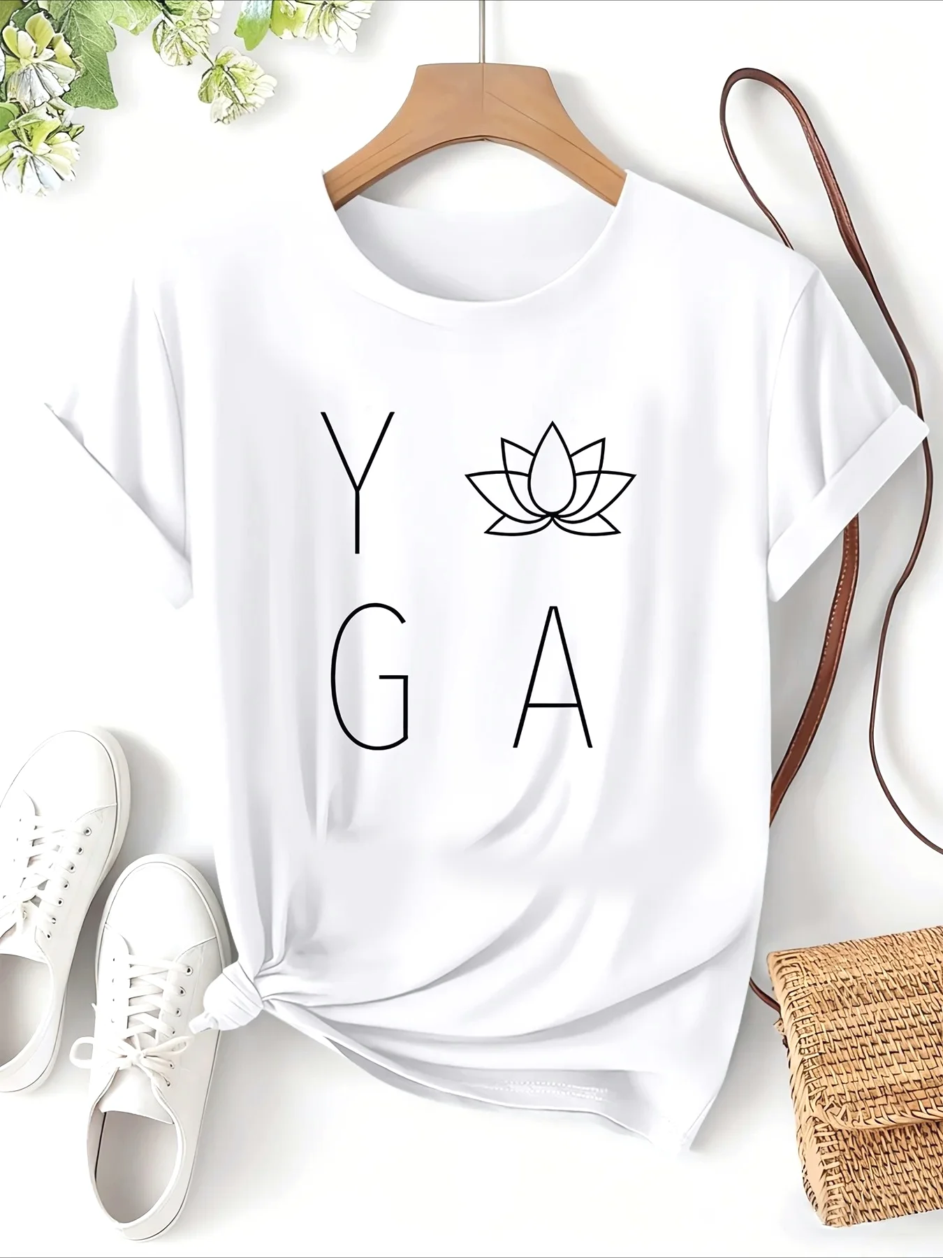 Women Yoga T-shirt Lotus Flower Graphic Tshirt Summer Short Sleeve O-Neck Tops Minimalist Zen Meditation Y2K Tee Free Shipping