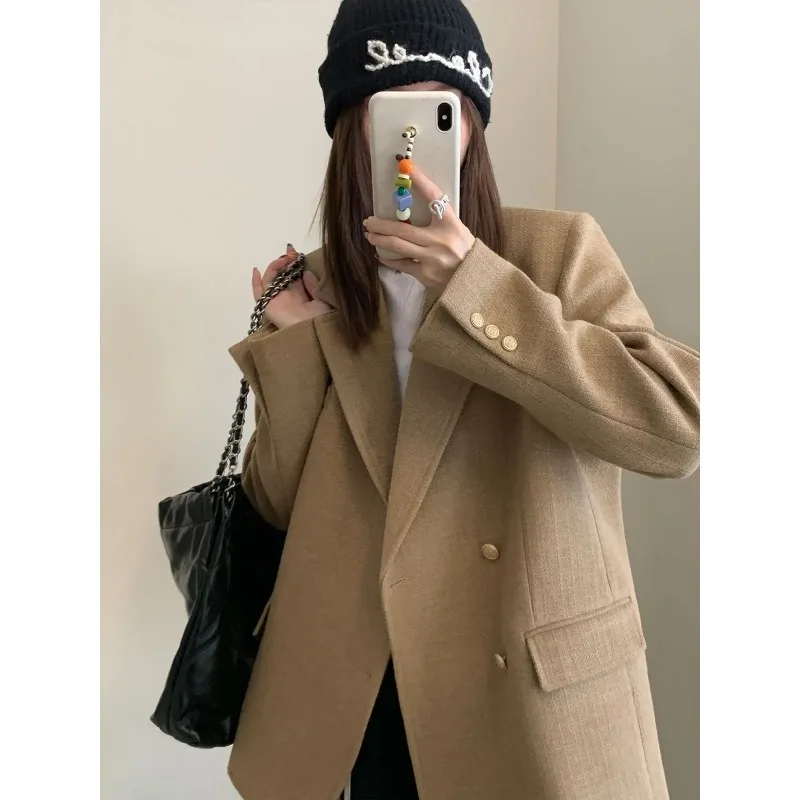 Insozkdg High-End Temperament Suit Jacket Loose Suit 2024 Autumn Winter New French Lady Woolen Jacket Petite Hot Blazer Women