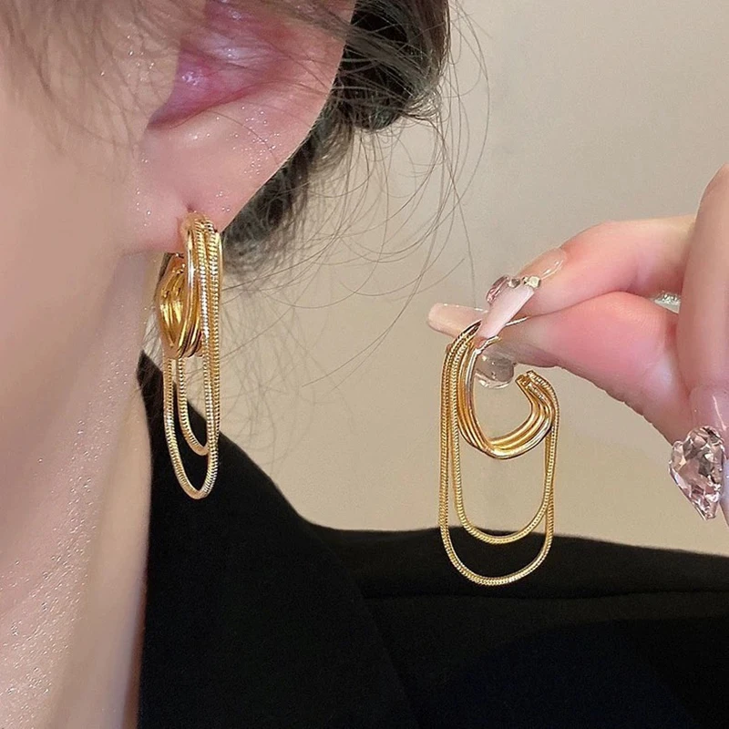 

FTCY Metal Tassel Geometric Earrings for Women Girls Temperament Elegant Wedding Party Jewelry Accessories Gifts