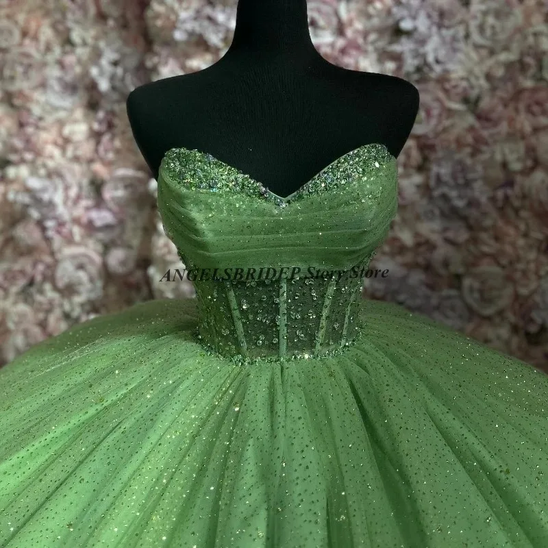 Angelsbridep  Light Green Quinceanera Dress Off Shoulder Ball Gown Beading Tull Corset Sweet 15 Vestidos De XV Años Customized