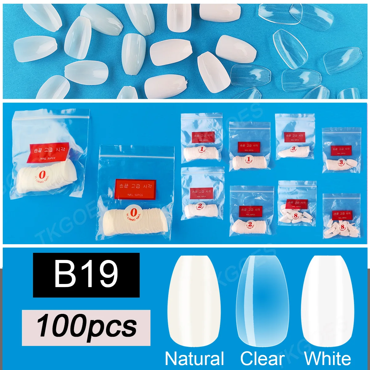 

B19 False Nail in White Color Single Size 100pcs Short Coffin Ballerina Fake Nail Tips Refill Pack Nail Tips for Design Display