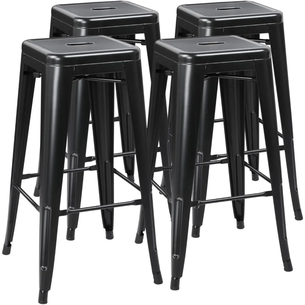

30 Inches Metal Bar Stools – Set of 4 Backless Barstools, Stackable Kitchen & Dining Chairs for Indoor/Outdoor Use