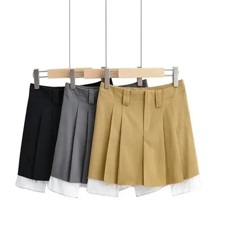 

2024new Spring fashion women low waist with belt clothes two pieces pleated mini skirt female short WY576044L