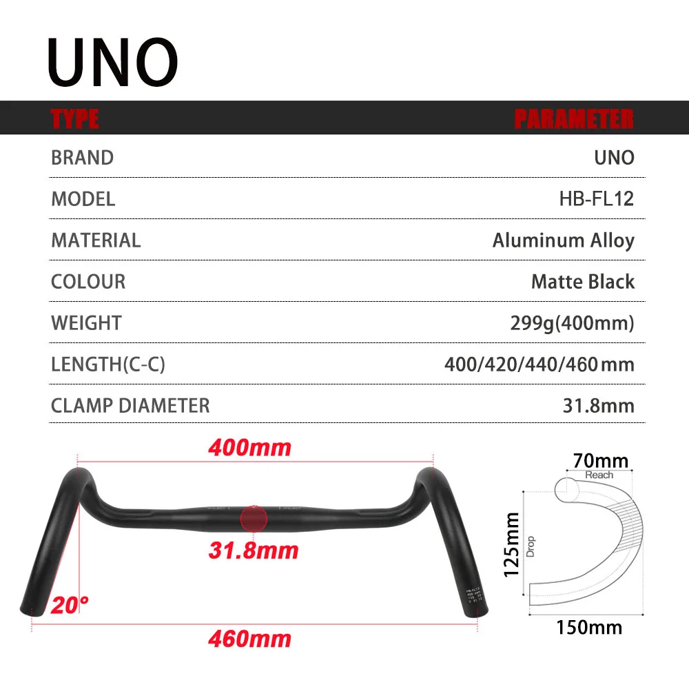 UNO Gravel Racing Handlebar 31.8 Aluminum Road Handlebar Bicycl Drop Bar Ultralight Flared Bike Drop Handle Bicycle Accessories